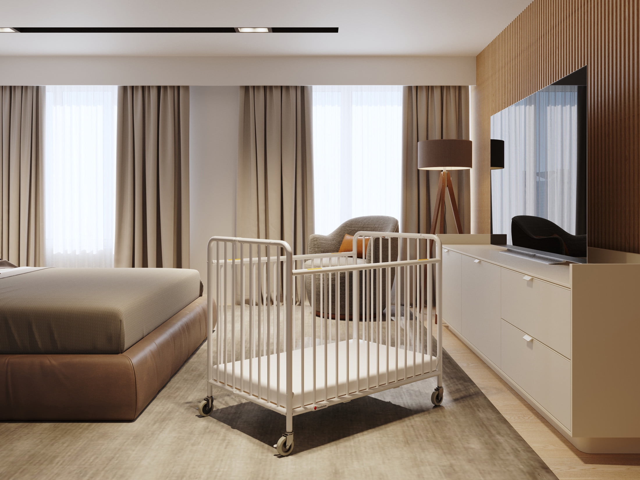 Foundations StowAway Compact Folding Hotel Crib with 2" Mattress and Locking Wheels, White