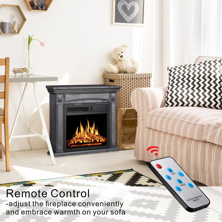 AGLUCKY 26 Mantel Electric Fireplace Heater Small Freestanding Infrared  Quartz Fireplace Stove Heater w/Log Hearthu0026 Wood Surround Firebox,  Adjustable Led Flame, Remote Control,750W-1500W, (Gray) - Walmart.com