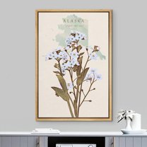 IDEA4WALL Framed Canvas Print Wall Art Alaska Forget-Me-Not State Flower Floral Plants Illustrations Multicolor Rustic Minimal Wall Decor for Living Room, Bedroom, Office - 24"x36" Natural