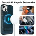 thumbnail image 3 of for iPhone 14 Plus PU Leather Back Case, Built-in Invisible Stand [Compatible with Magsafe] Protective Slim Kickstand Anti-fall Phone Cover Compatible with iPhone 14 Plus, Blue, 3 of 8