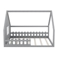 thumbnail image 3 of Aukfa Floor House Bed for Kids, Wood Full Bed with Fence, Gray, 3 of 8