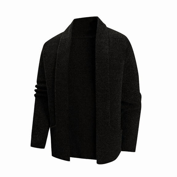 Mens Cardigan Sweaters with Pockets Long Sleeve Open Front Jackets Trendy Solid Color Collared Chunky Knitted Warm Business Work Cardigans