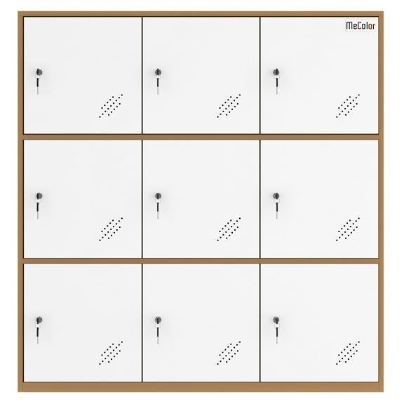 Mecolor Furniture 9 Door white floor standing Gym home school Metal storage Locker with key lock