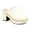 Ivory, variant on Women Closed Rounded Toe Slip-on Mules Mid Chunky Heel Stylish Studs Scalloped Edge Platform Casual Dress Shoes Size 16 Brown