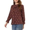 thumbnail image 5 of Allegra K Women's Bow Tie Ruffle Collar Button Down Long Sleeve Floral Blouse, 5 of 7