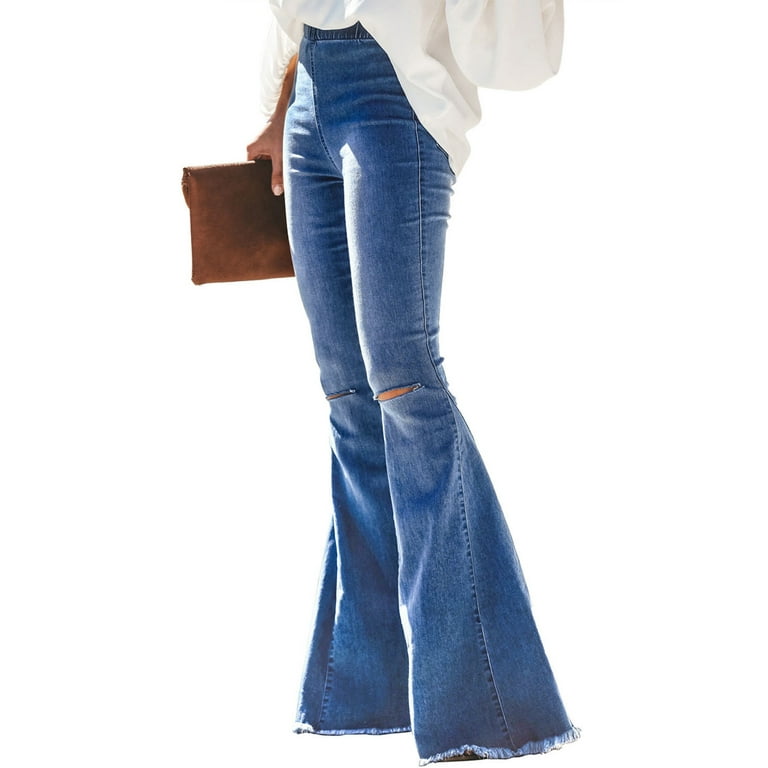 Let's Go Girls Ripped Knee And Fray Hem Flare Jeans