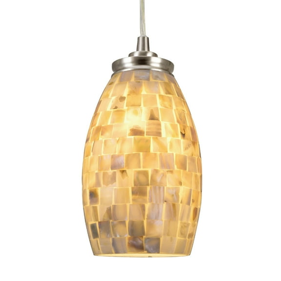 Kira Home Coast 9" Modern Oval Mini Pendant Light   Hand-Crafted Mosaic Sea Shell Glass, Brushed Nickel / Neutral Color