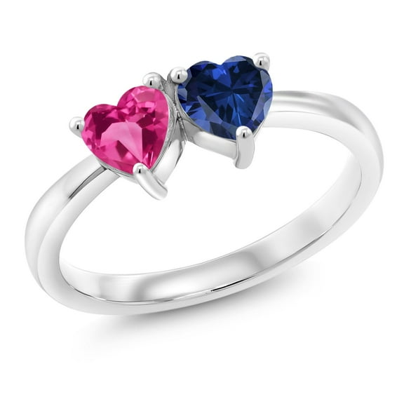 Gem Stone King 1.10 Ct Pink Created Sapphire Blue Created Sapphire 925 Sterling Silver Ring (Size 7)