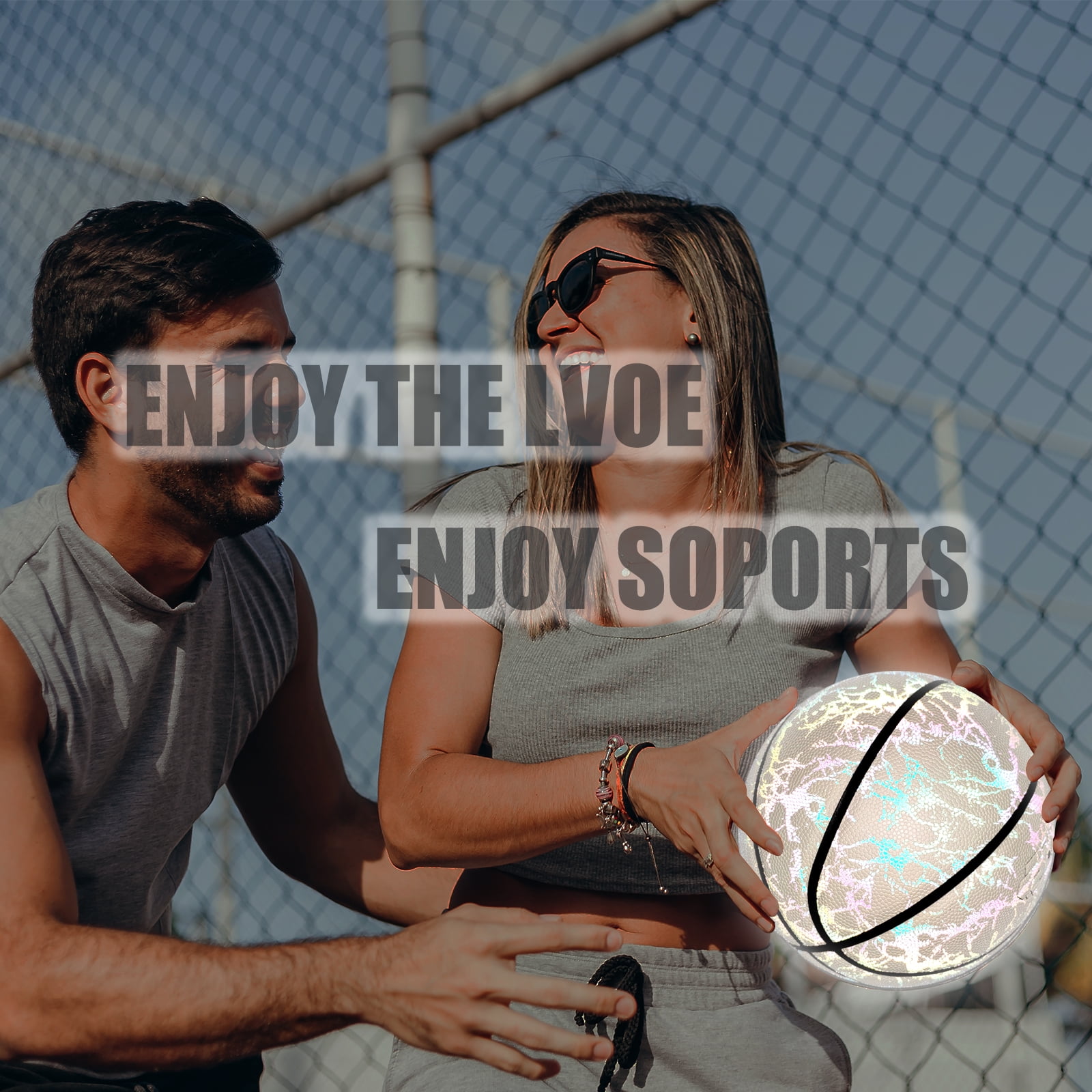 Holographic Basketball Official Size 7- Extra Pump and Net - Glow in The Dark Ball - Reflective Glowing PU Leather-Indoor and Outdoor Training Ball-Perfect Gifts for Men,Women,Teen Kids,Boys & Girls