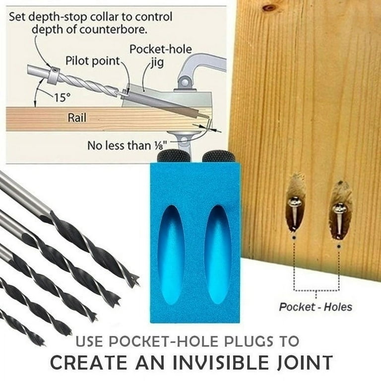 Walmeck 15pcs Pocket Hole Jig Kit 8mm 10mm 15 Degree Angle Drill Guide  Woodwoorking Tool Inclined Hole Jig Hole Puncher Locator Jig Drill Bit  Carpentry Tools 