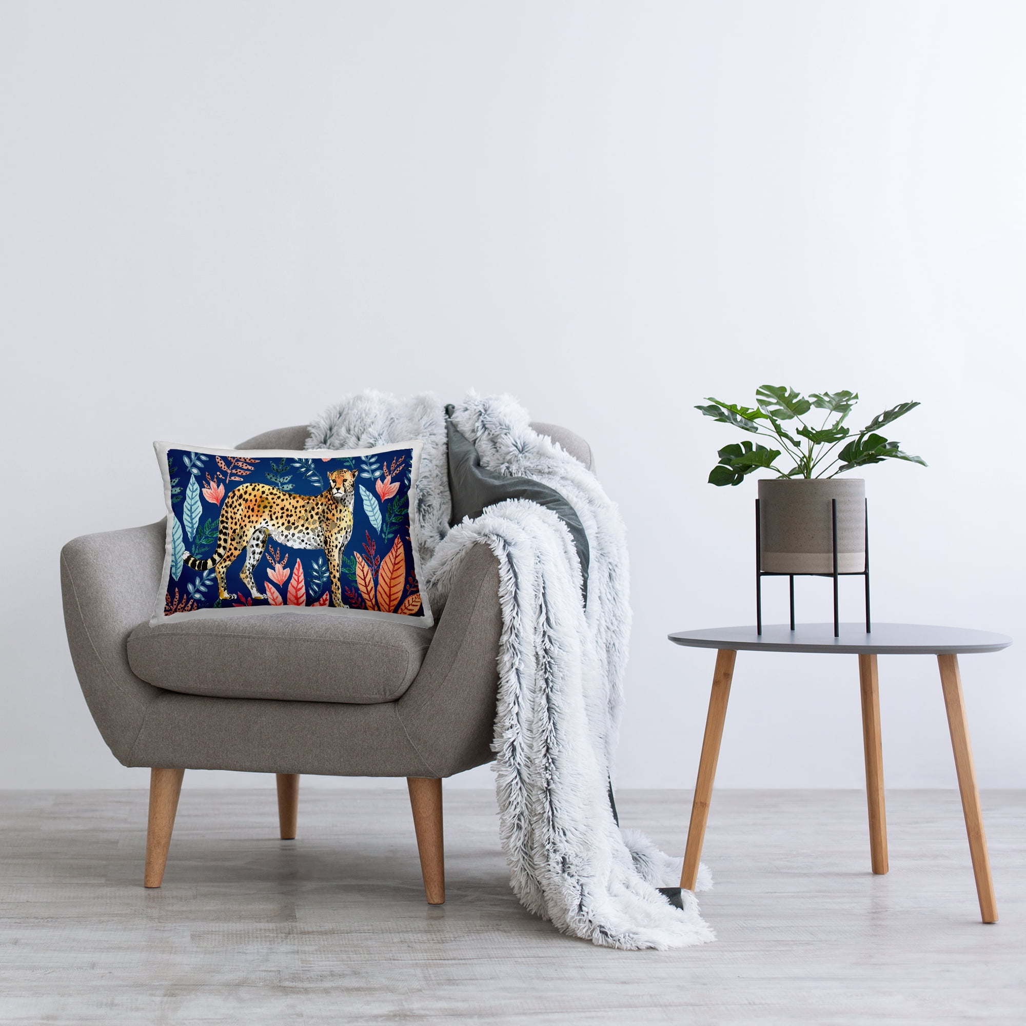 Stupell Industries Jungle Plants & Cheetah Decorative Printed Throw Pillow Design by Elena Vladykina.