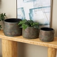 thumbnail image 3 of DecMode Brass Metal Rustic Round Planter Set of 3 16", 13", 11"W, Multi-Color Highlights, Textured Lines and Side Arched Handles with Organic Character, 3 of 14