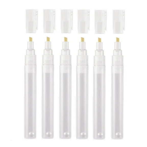6Pcs Empty Fillable Blank Paint Touch Up Pen Markers,Round Tilted-Head Paint Marker Pens for Art Painting Crafts Kit 6mm