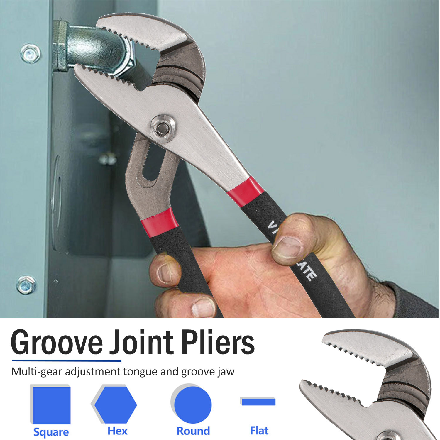 Vivicreate 4-Piece Pliers and Adjustable Wrench Set, Heavy Duty Cr-V Steel Tools with 7" Linesman, 8" Adjustable Wrench, 9" Water Pump and 10" Groove Joint Pliers for Home, Garage, and Auto Repairs