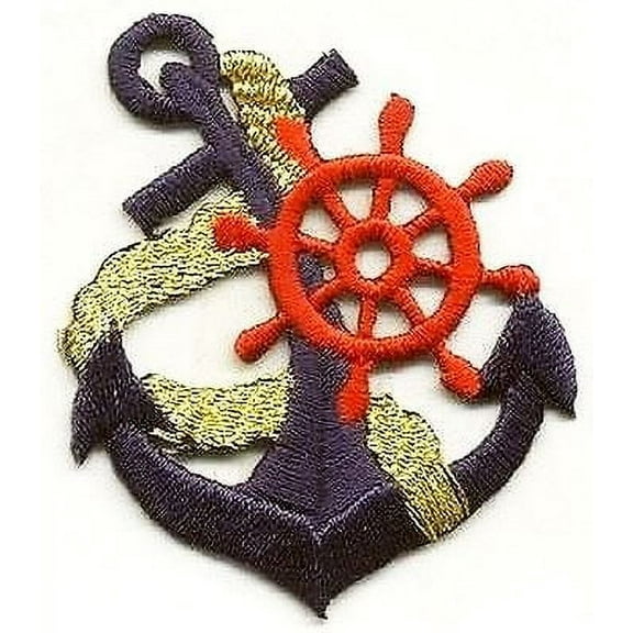 Blue Anchor - Gold Rope - Red Ships Wheel - Nautical - Iron on Applique/Embroidered Patch