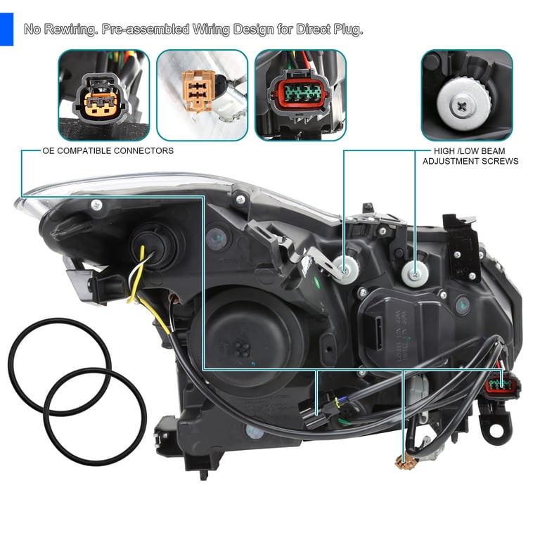 Chrome Projector Headlights Replacement Set For Infiniti G37 & Q60 (2008-2015) - Left & Right Pair, D2S Low Beam