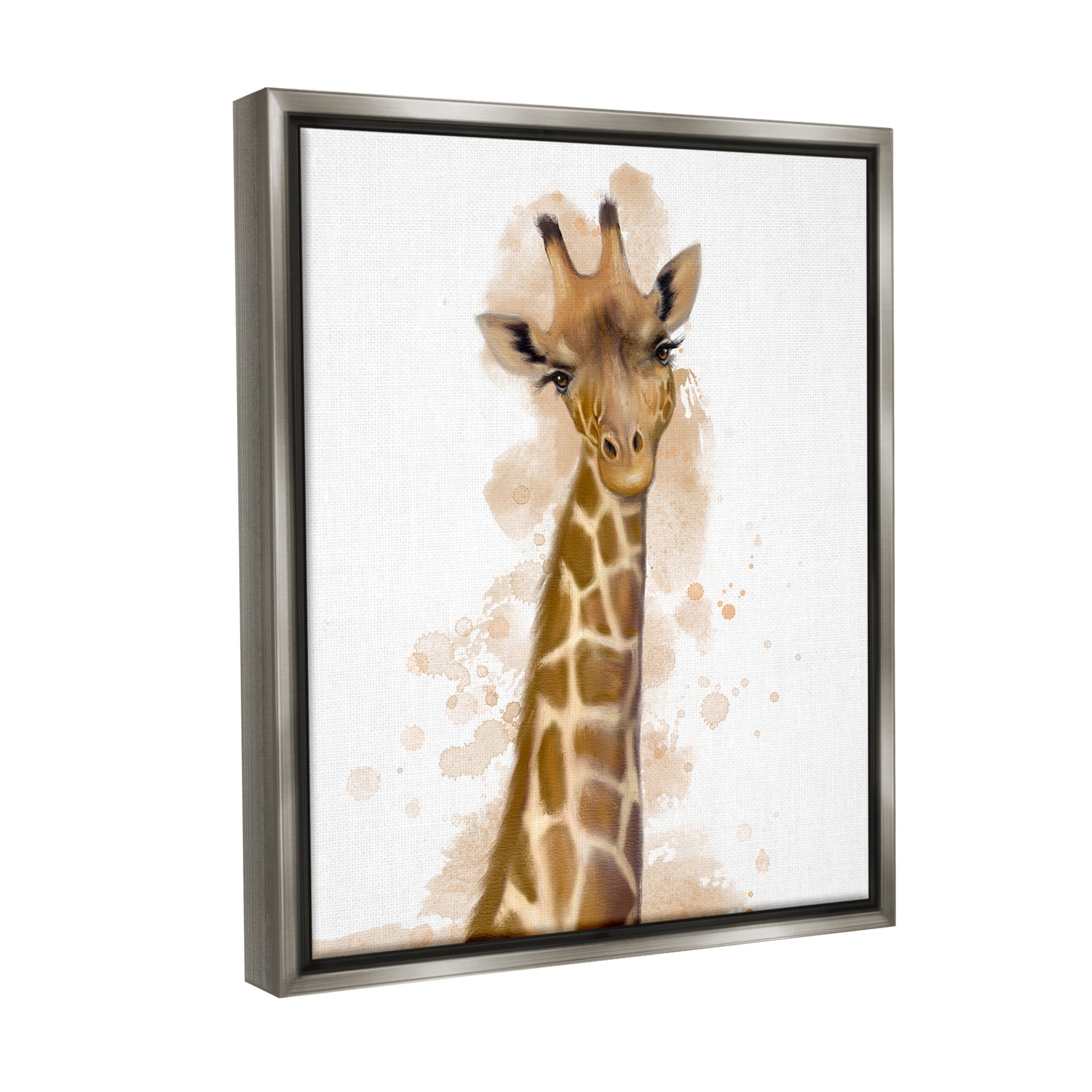 Stupell Industries Giraffe & Modern Splash Animals & Insects Painting Gray Floater Framed Canvas Art Print Wall Art, 25 x 31