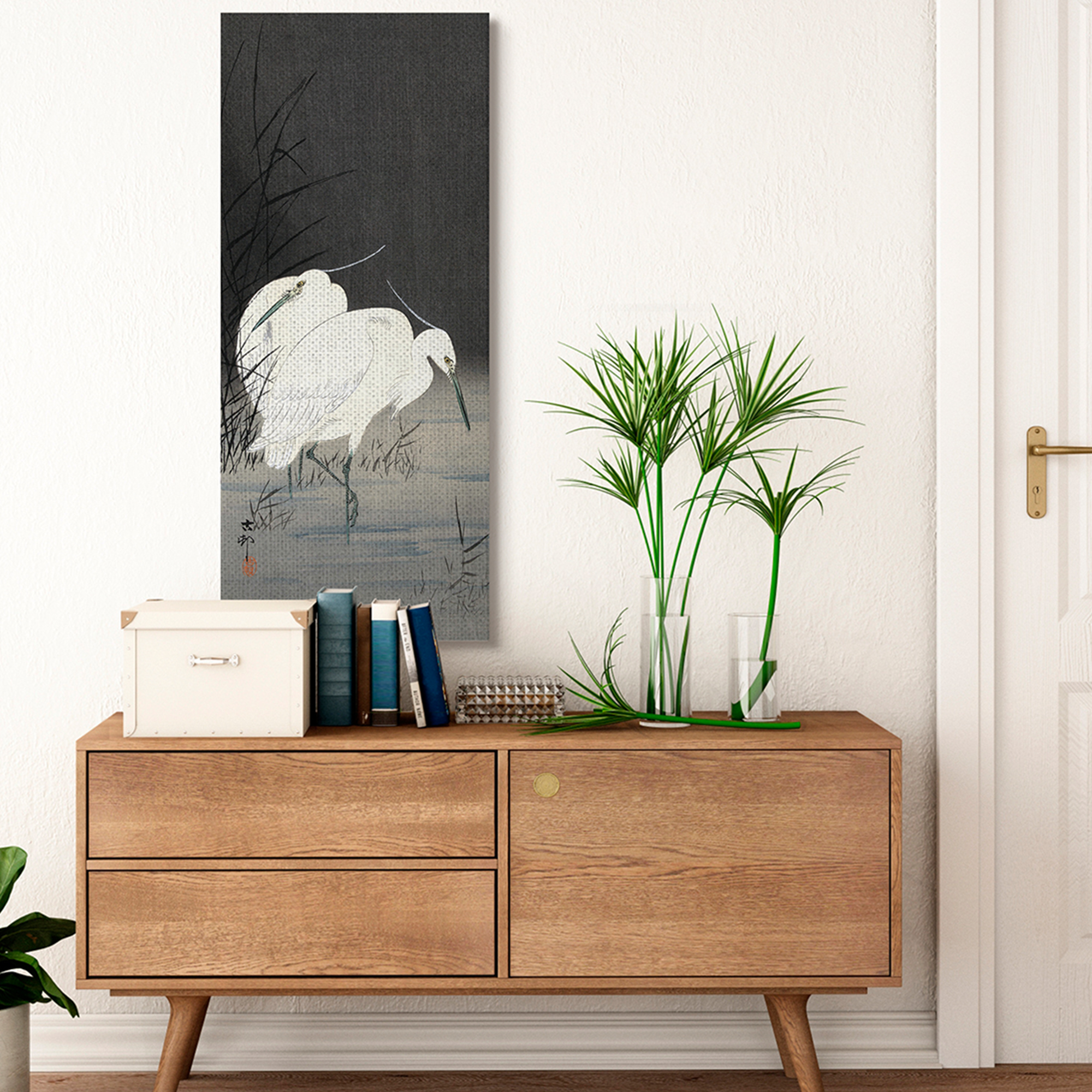 Stupell Industries Traditional Crane by Lake Japanese Inspired Bird,20 x 48,Designed by Ohara Koson