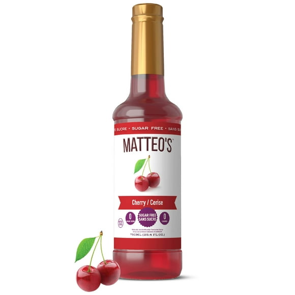 Matteo's Sirop Aromatisant Sans Sucre, Cerise, Délicieux Sirop de Café, 0 Calories, 0 Sucre, Compatible Keto (750mL, Bouteille Unique)