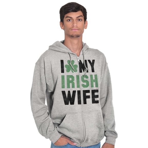 St Patricks Day I Love My Irish Wife Men's Big & Tall Graphic Zip Up Hoodie Brisco Brands 5X