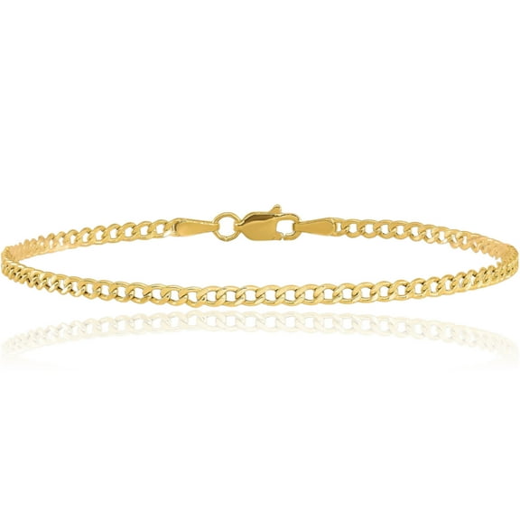 14K Solid Yellow Gold 2.5mm Curb Link Chain Bracelet