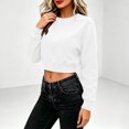 thumbnail image 7 of Gytharion Women's Cropped Sweatshirts Crew Neck Patch Pocket Solid Color Soft Comfortable Classic Pullovers Fashion Cozy Athleisure Pullover Tops, 7 of 7