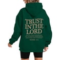 thumbnail image 3 of shqvo Hoodies for Women Drawstring Solid Color Hooded Sweatshirt with TRUST IN THE LORD Print Trendy Long Sleeve Sweatshirt Hoodies with Pockets Plus Size Fashion Clothes, 3 of 5