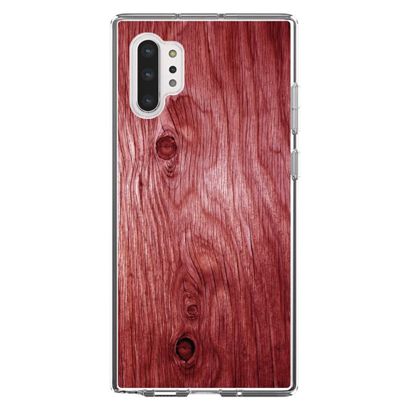 DistinctInk Clear Shockproof Hybrid Case for Galaxy Note 10 PLUS (6.8" Screen) - TPU Bumper, Acrylic Back, Tempered Glass Screen Protector - Dark Red Weathered Wood Grain Print - Printed Wood Image