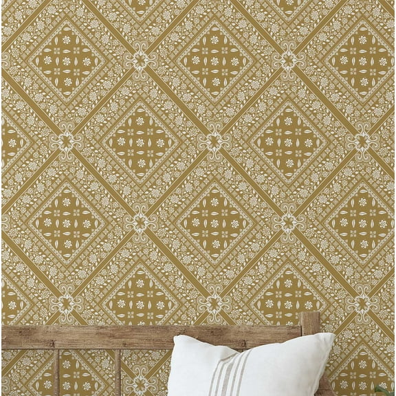 S4Sassy Bandhani Tile Wallpaper - Asian Style Wall Covering, 25" x 360" Self-Adhesive Wallpaper, Decorative Wall Wrap, Easy DIY Decor For Bedroom, Living Room, Living Spaces - Yellow