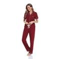 thumbnail image 4 of ANLIQI Women's 100% Cotton Pajama Set Button Down Sleepwear Short Sleeve Shirt and Long Pants Soft ladies Lounge Sets(Wine Red, L), 4 of 7