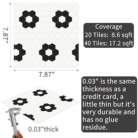 MORCART Peel and Stick Floor Tile, Vinyl Flooring Waterproof, DIY Flooring for Bathroom, Kitchen, Fireplace, Pet House, Stairs, Bedrooms, Wall(20PCS,7.87" x 7.87",White)