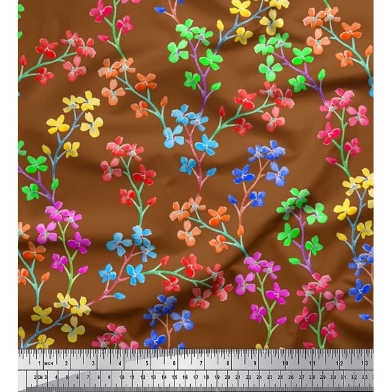 Soimoi Cotton Duck Fabric Lilac Floral Printed Fabric 1 Yard 56 Inch Wide