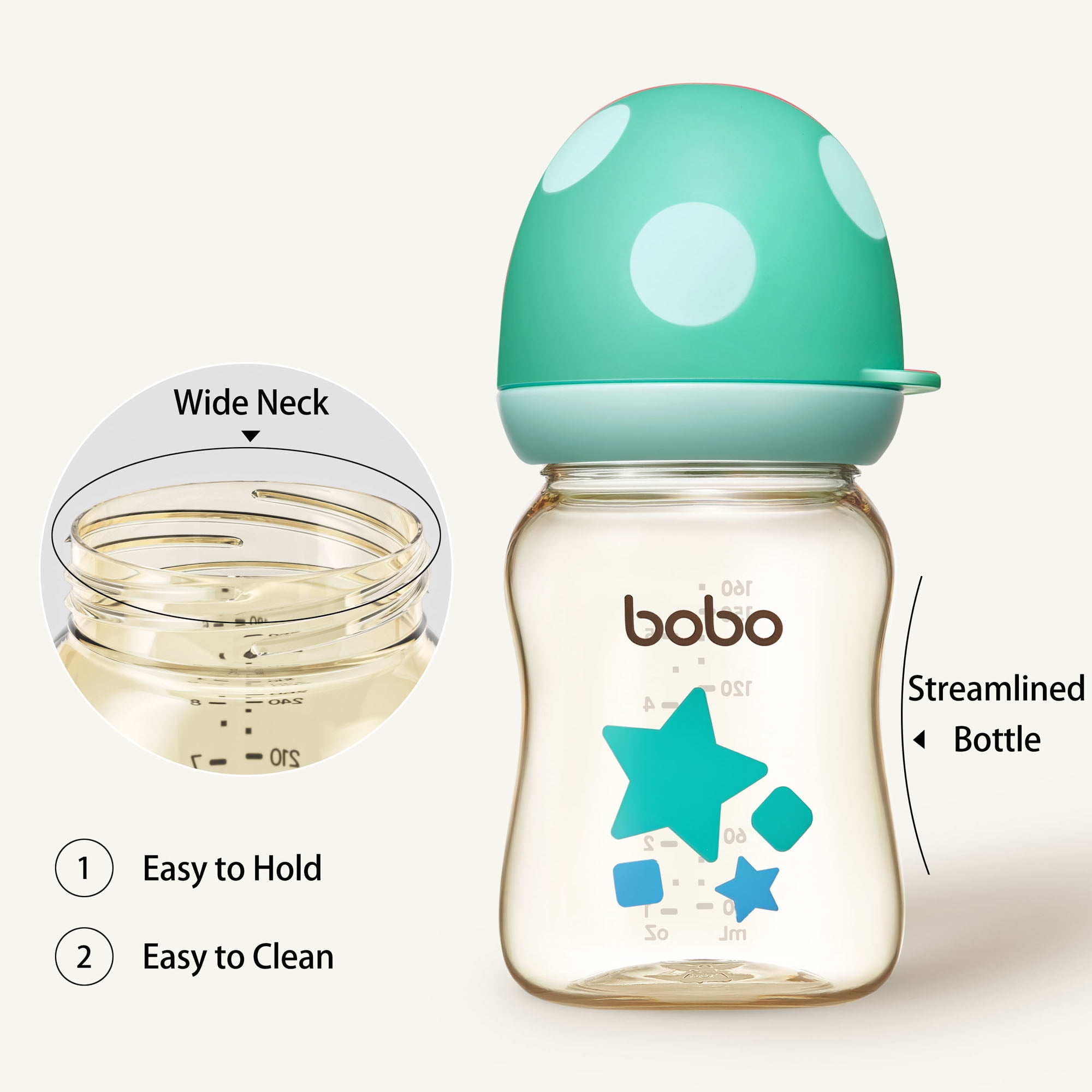 YOHKOH Mushroom Cap Baby Bottles Blue,PPSU Bottle,for Breast/Mixed Feeding Infant,5.4oz,4pk