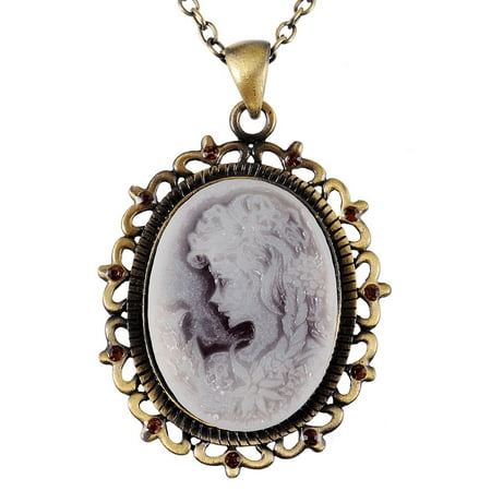 Oval Agate Cameo Pendant - Special Antique Repo Oval Cameo Maid Necklace Pendant