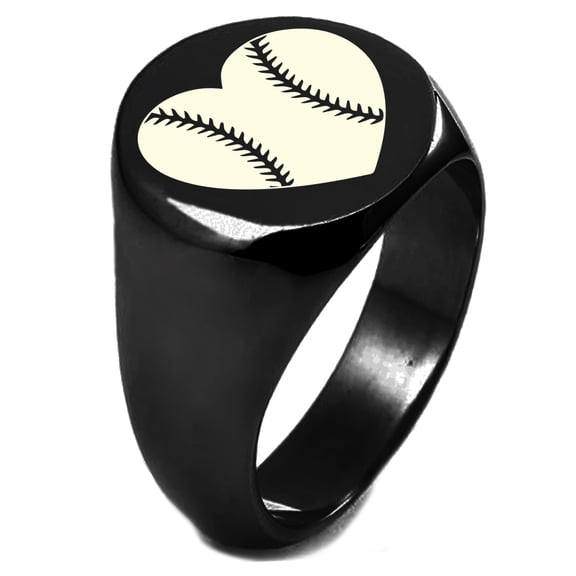 Sterling Silver Love Baseball Heart Engraved Round Flat Top Polished Ring