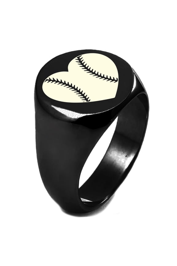 Sterling Silver Love Baseball Heart Engraved Round Flat Top Polished Ring