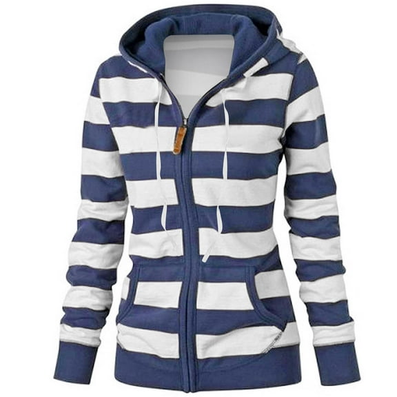 ICHUANYI Womens Trendy Fall Zip Up Hoodies Striped Long Sleeve Fall Oversized Sweatshirts Y2K Jacket with Pockets