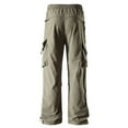 thumbnail image 3 of MELDVDIB Mens Cargo Pants Baggy Drawstring Waist Wide Leg Pant Fashion Casual Solid Color Work Trousers with Pockets Khaki L, 3 of 4