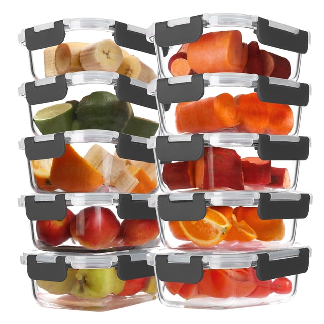 BAYZZ Juego de 10 Recipientes de Vidrio para Alimentos de 650 ml con Tapa Hermética
