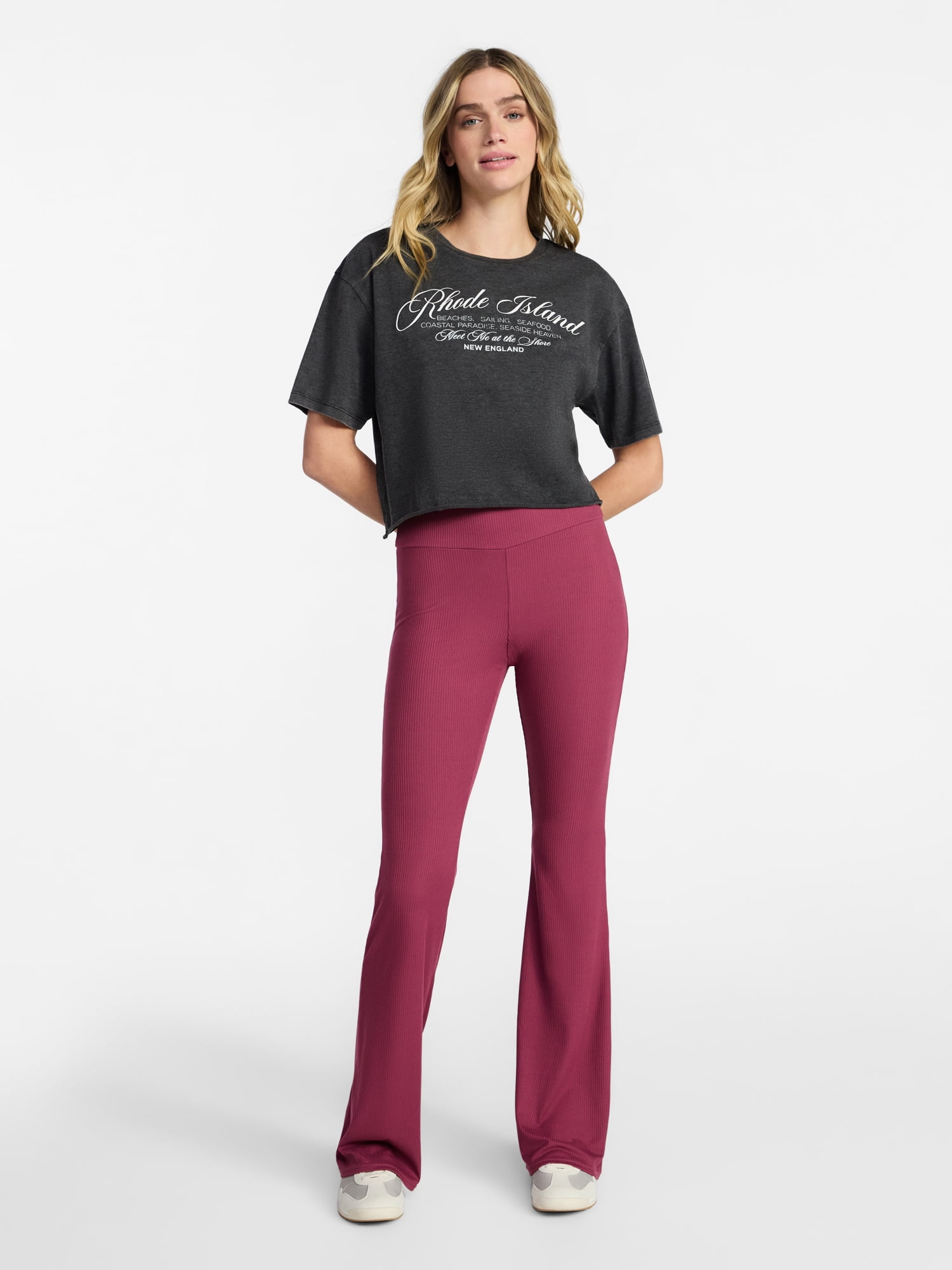 No Boundaries Ribbed Flare Pants, Women's XS-XXL