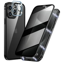 Dteck Magnetic Case for iPhone 15 Pro with HD Glass Camera Lens Protector, High Sensitivity Privacy Screen Metal Frame Anti-Peep Double Sided Case for iPhone 15 Pro,Black
