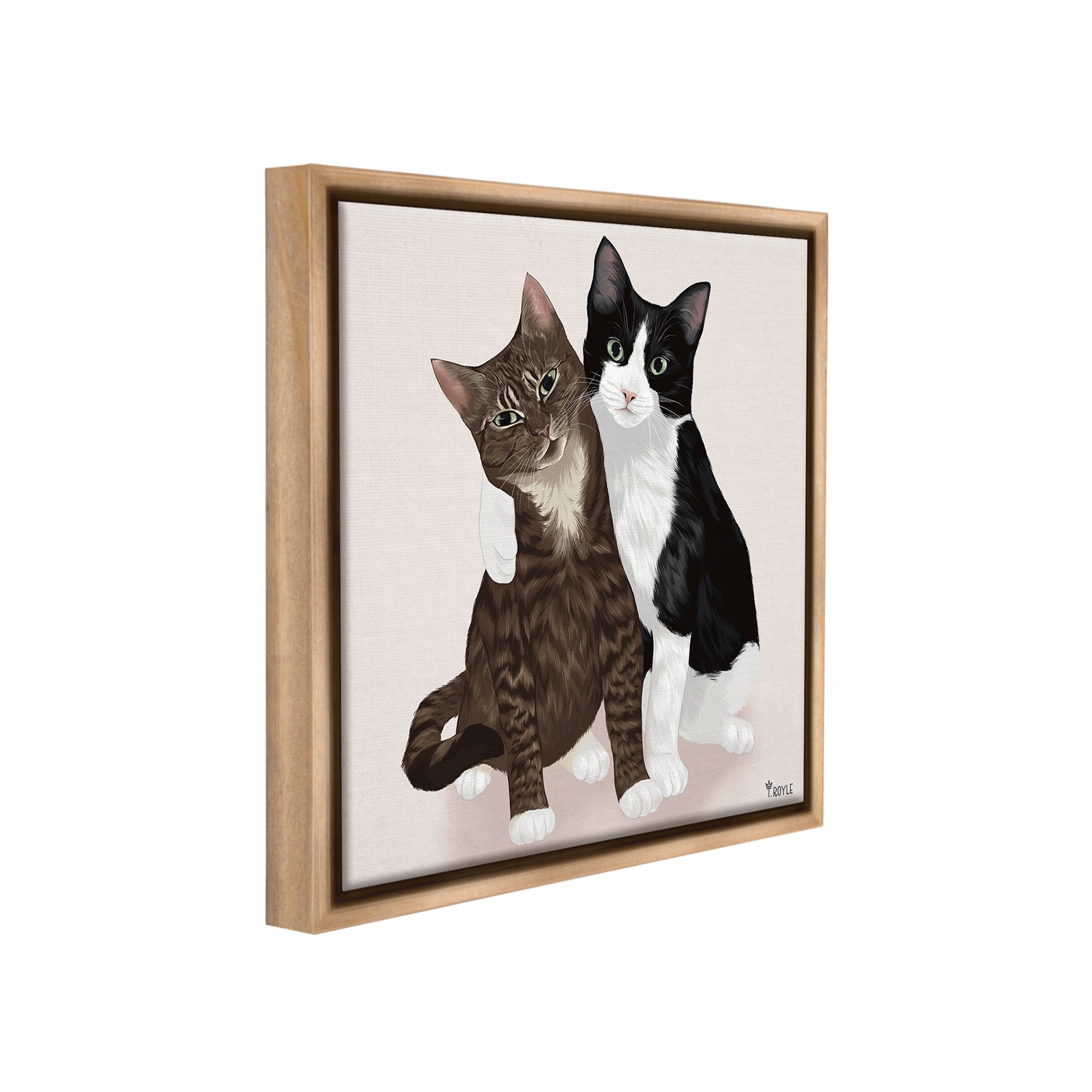 Stupell Industries Hugging Cat Friends Animals & Insects Painting Brown Floater Framed Canvas Art Print Wall Art, 25 x 25