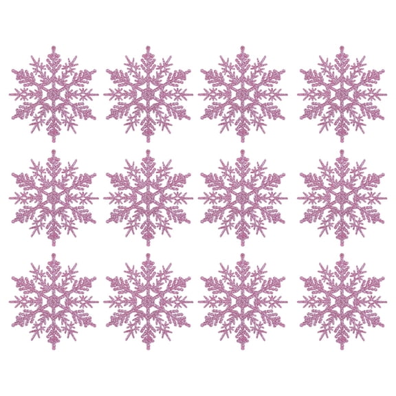Purple Christmas Snowflake Hanging Ornament, 12-Piece, 3.9 x 3.9 in, Plastic, for Tree and Wreath Decor