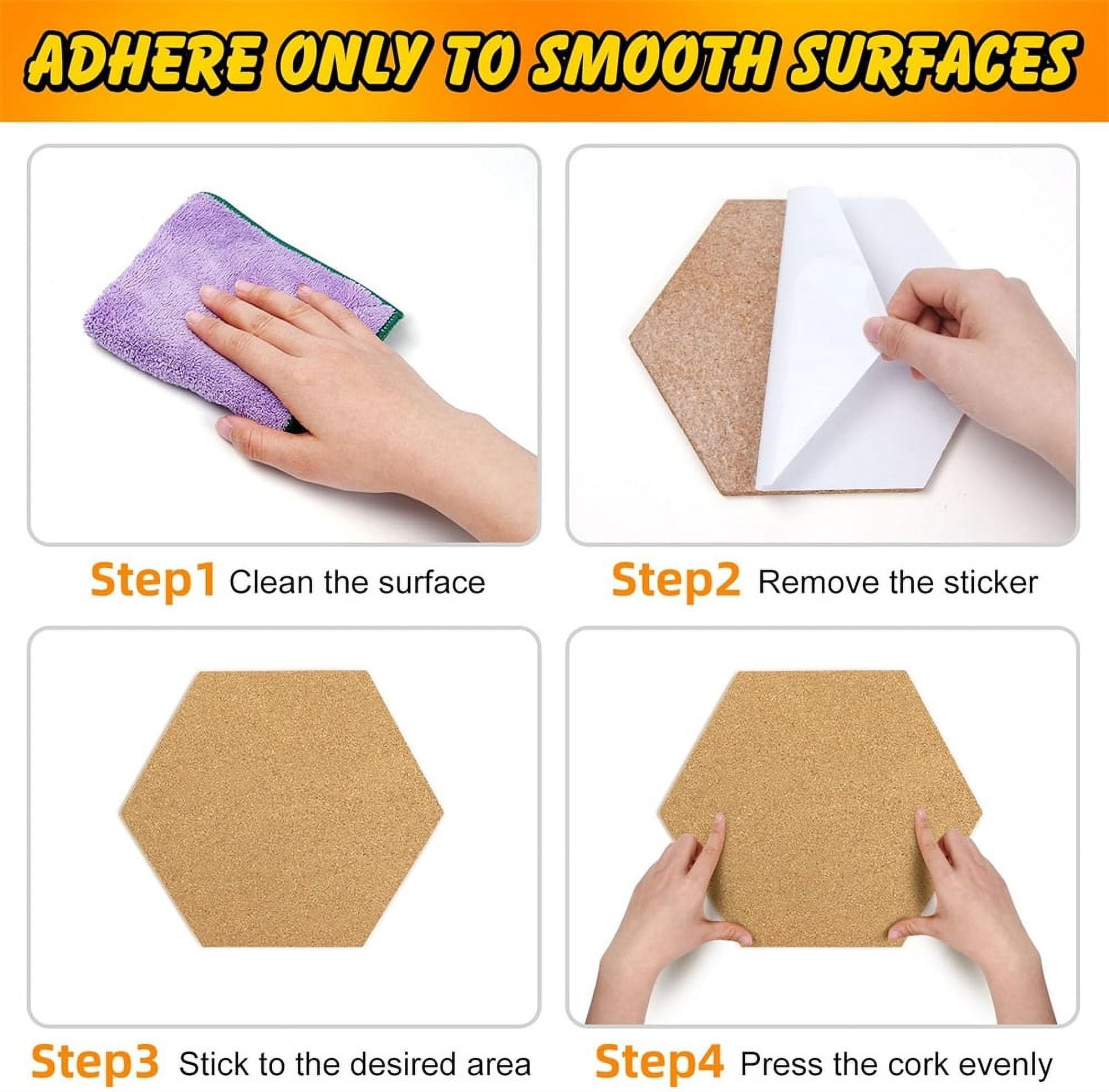 NOGIS Hexagon Cork Board Tiles Self Adhesive 6 Pack Small Corkboards for Wall 8" x 7"- 1/2" Thick Memo Boards -40 Push Pins Decorative Bulletin Board for Office