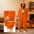 thumbnail image 6 of Halloween Pumpkin Hooded Onesie Adult Soft Hooded Onesie Flannel Pajama Sleepwear, Plush Matching Couples Jumpsuit for Fall Halloween Costume Loungewear, 6 of 8