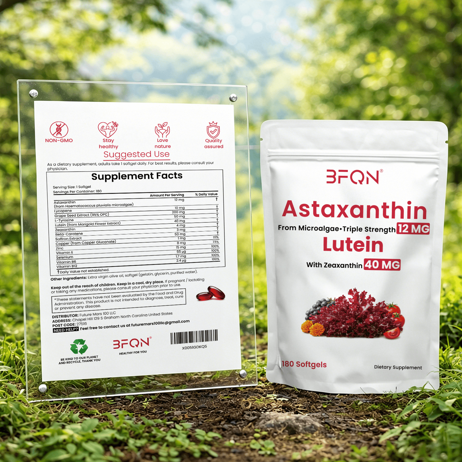 BFQN Astaxanthin 12mg & Lutein 40mg Softgels – 180 Softgels, 14-in-1 Eye Support Antioxidant Formula, Non-GMO, Gluten-Free