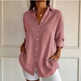 thumbnail image 2 of Qivvo Oversized Striped Button down Shirts for Women Classic Long Sleeve Collared Blouses Office Work Tops Outfit(Red,X-Large), 2 of 7