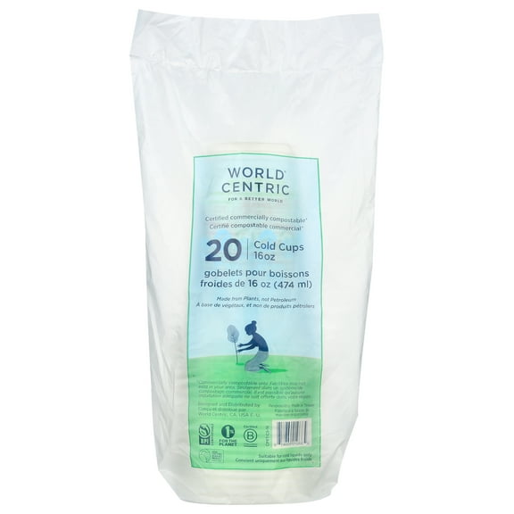 Pack of 12, World Centric Clear Cold Compostable Cups, 20 pc