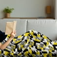 thumbnail image 3 of Yellow and White Soft Flannel Fleece Blanket, Geometric Design with Triangles Squares and Houndstooh Inspiration, Cozy Plush for Indoor and Outdoor Use, 70" x 90", Yellow Grey Black, by Ambesonne, 3 of 5