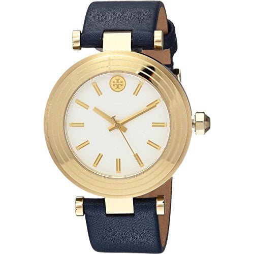 Tory Burch Women's The Classic T Goldtone Stainless Steel and Leather Strap  Watch 